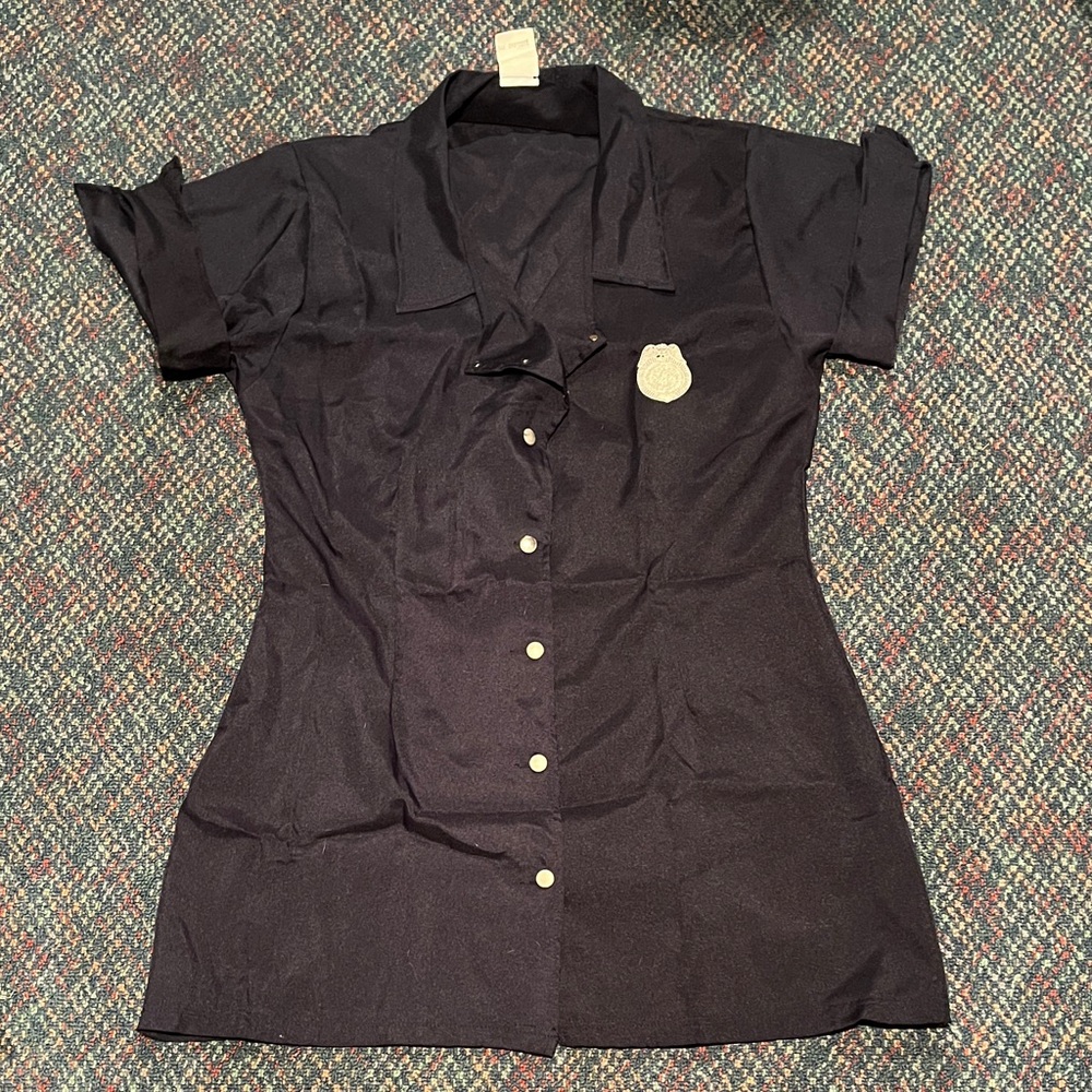 Spirit Sexy Cop Halloween Costume Navy Shirt Dress with Belt and Toy Handcuffs - Picture 4 of 9